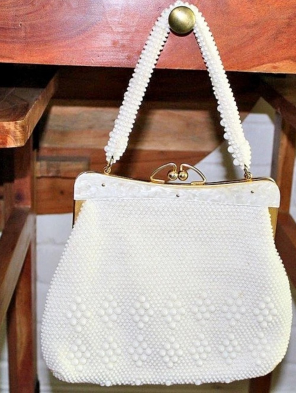 Hong Kong vintage Beaded Bag White